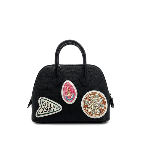 HERMES MINI BOLIDE 1923 PIQUE COLLE BLACK CHEVRE HAND SHOULDER BAG W PALLADIUM HARDWARE 90310824 - PURPOSE