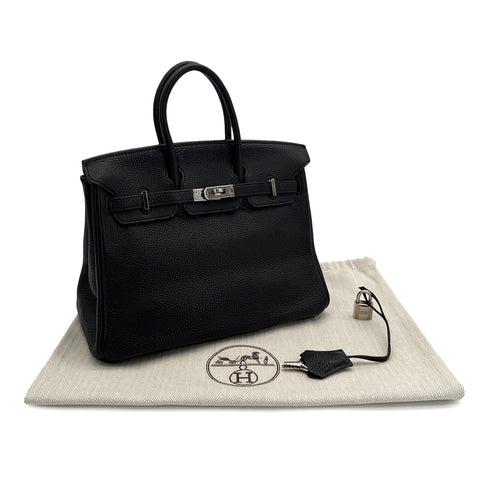 HERMES BIRKIN 25 BLACK TOGO HAND BAG 2010 SQUARE N PALLADIUM HARDWARE 90310826 - PURPOSE