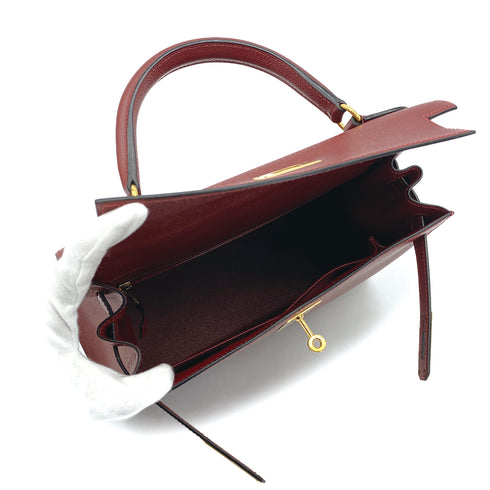 HERMES KELLY 28 SELLIER ROUGE H COUCHVEL HAND SHOULDER BAG 1998 SQUARE B GOLD HARDWARE 90310830 - PURPOSE