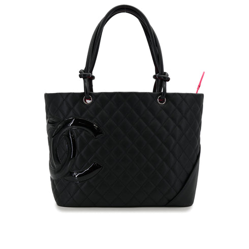 CHANEL CAMBON LINE COCOMARK TOTE BAG BLACK PINK ENAMEL LEATHER 90310831 - PURPOSE