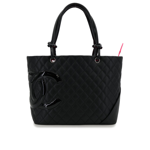 CHANEL CAMBON LINE COCOMARK TOTE BAG BLACK PINK ENAMEL LEATHER 90310831 - PURPOSE