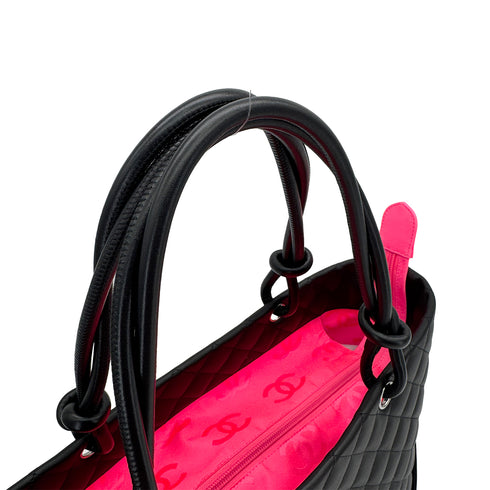 CHANEL CAMBON LINE COCOMARK TOTE BAG BLACK PINK ENAMEL LEATHER 90310831 - PURPOSE