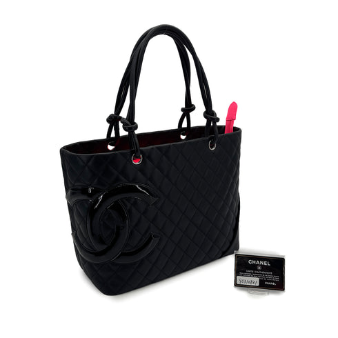 CHANEL CAMBON LINE COCOMARK TOTE BAG BLACK PINK ENAMEL LEATHER 90310831 - PURPOSE
