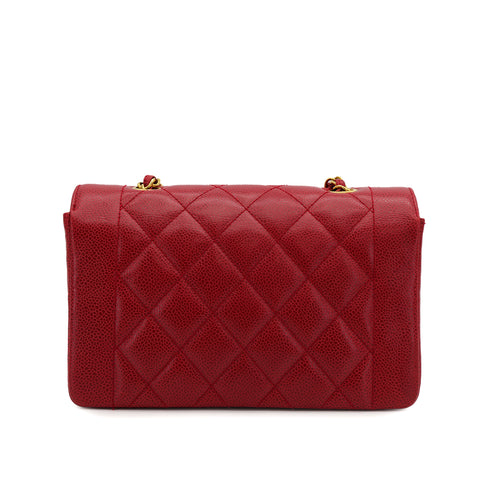 VINTAGE CHANEL DIANA SMALL CHAIN SHOULDER BAG RED CAVIAR SKIN GOLD HARDWARE 90310837