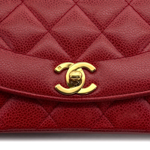 VINTAGE CHANEL DIANA SMALL CHAIN SHOULDER BAG RED CAVIAR SKIN GOLD HARDWARE 90310837