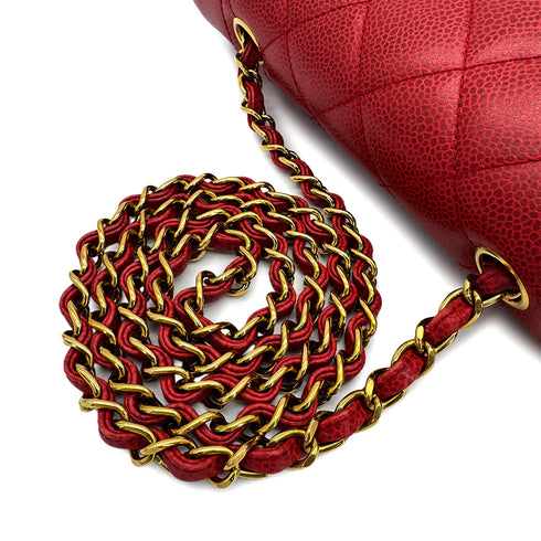 VINTAGE CHANEL DIANA SMALL CHAIN SHOULDER BAG RED CAVIAR SKIN GOLD HARDWARE 90310837