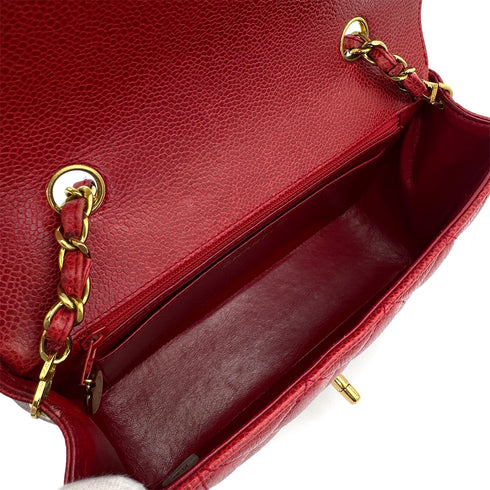 VINTAGE CHANEL DIANA SMALL CHAIN SHOULDER BAG RED CAVIAR SKIN GOLD HARDWARE 90310837