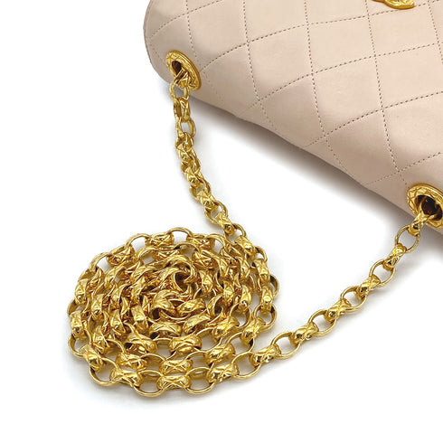 VINTAGE CHANEL MATELASSE HALF MOON BIJOU CHAIN SHOULDER BAG PINK BEIGE LAMB SKIN GOLD HARDWARE 90310838