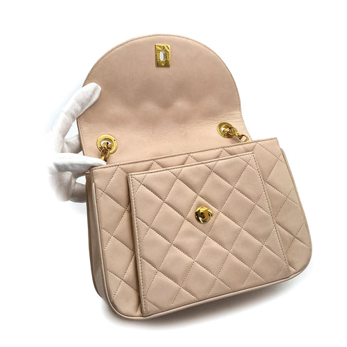 VINTAGE CHANEL MATELASSE HALF MOON BIJOU CHAIN SHOULDER BAG PINK BEIGE LAMB SKIN GOLD HARDWARE 90310838