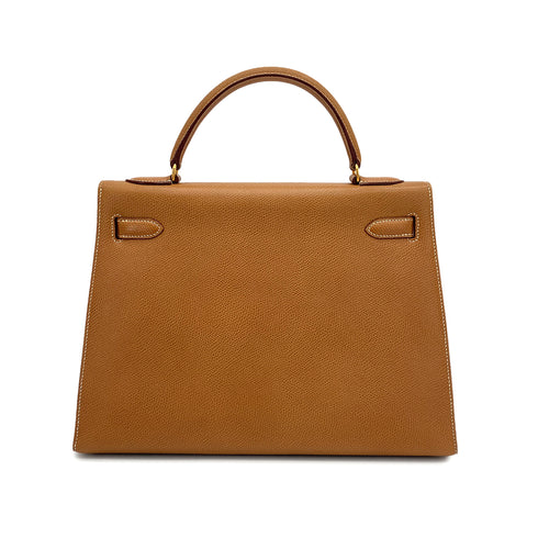 HERMES KELLY 32 SELLIER NATUREL COUCHVEL HAND SHOULDER BAG 1990 CIRCLE T GOLD HARDWARE 90311046 - PURPOSE