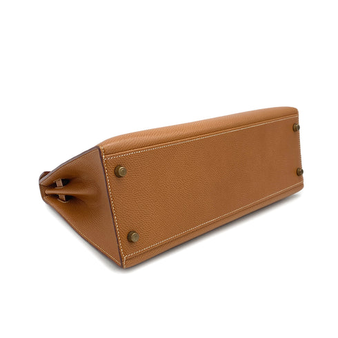HERMES KELLY 32 SELLIER NATUREL COUCHVEL HAND SHOULDER BAG 1990 CIRCLE T GOLD HARDWARE 90311046 - PURPOSE