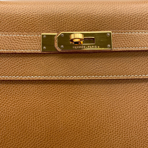 HERMES KELLY 32 SELLIER NATUREL COUCHVEL HAND SHOULDER BAG 1990 CIRCLE T GOLD HARDWARE 90311046 - PURPOSE