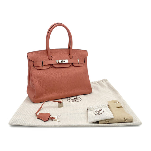 HERMES BIRKIN 30 ROSY TAURILLON CLEMENCE HAND BAG 2013 SQUARE Q PALLADIUM HARDWARE 90311053 - PURPOSE