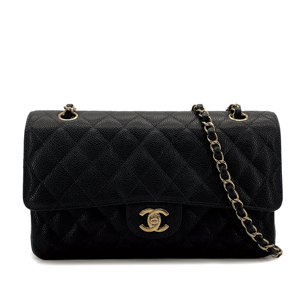 VINTAGE CHANEL CLASSIC FLAP MEDIUM CHAIN SHOULDER BAG BLACK CAVIAR SKIN GOLD HARDWARE 90311054