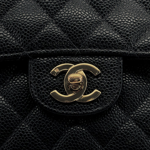 VINTAGE CHANEL CLASSIC FLAP MEDIUM CHAIN SHOULDER BAG BLACK CAVIAR SKIN GOLD HARDWARE 90311054