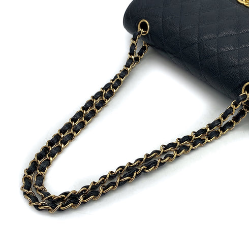 VINTAGE CHANEL CLASSIC FLAP MEDIUM CHAIN SHOULDER BAG BLACK CAVIAR SKIN GOLD HARDWARE 90311054