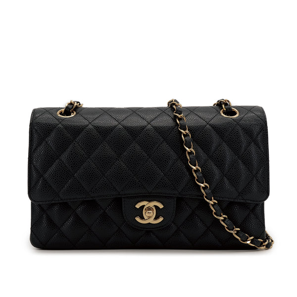 VINTAGE CHANEL CLASSIC FLAP MEDIUM CHAIN SHOULDER BAG BLACK CAVIAR SKIN GOLD HARDWARE 90311261