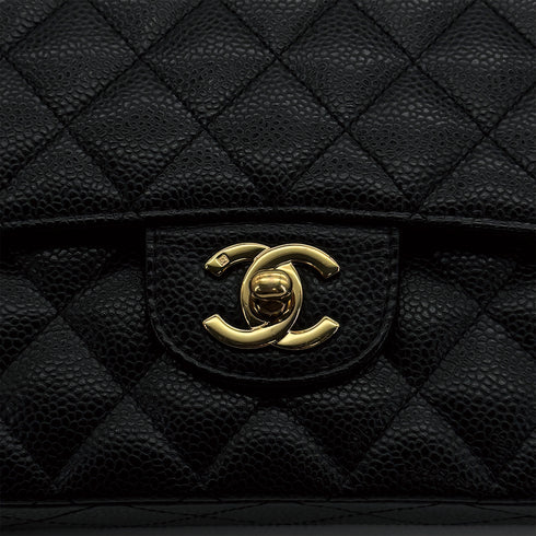 VINTAGE CHANEL CLASSIC FLAP MEDIUM CHAIN SHOULDER BAG BLACK CAVIAR SKIN GOLD HARDWARE 90311261