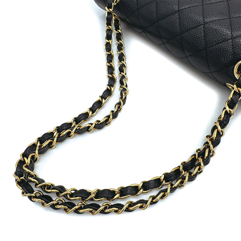 VINTAGE CHANEL CLASSIC FLAP MEDIUM CHAIN SHOULDER BAG BLACK CAVIAR SKIN GOLD HARDWARE 90311261