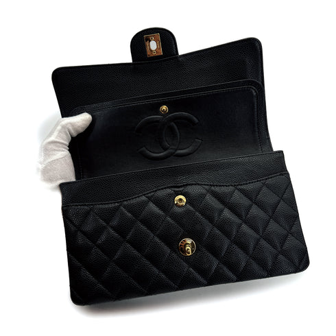 VINTAGE CHANEL CLASSIC FLAP MEDIUM CHAIN SHOULDER BAG BLACK CAVIAR SKIN GOLD HARDWARE 90311261