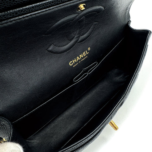 VINTAGE CHANEL CLASSIC FLAP MEDIUM CHAIN SHOULDER BAG BLACK CAVIAR SKIN GOLD HARDWARE 90311261