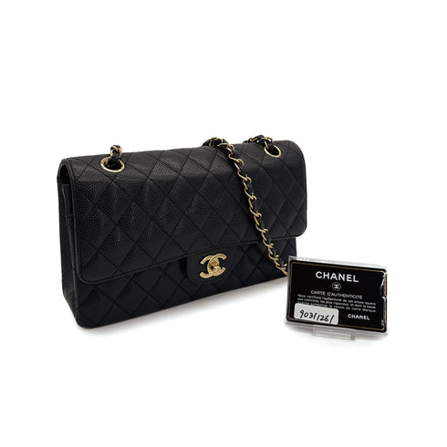 VINTAGE CHANEL CLASSIC FLAP MEDIUM CHAIN SHOULDER BAG BLACK CAVIAR SKIN GOLD HARDWARE 90311261
