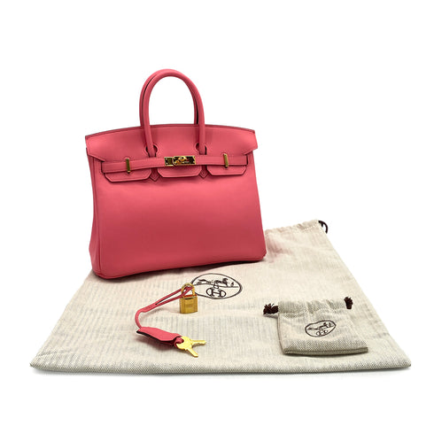 HERMES BIRKIN 25 ROSE AZALEE SWIFT HAND BAG D GOLD HARDWARE 90311292 - PURPOSE