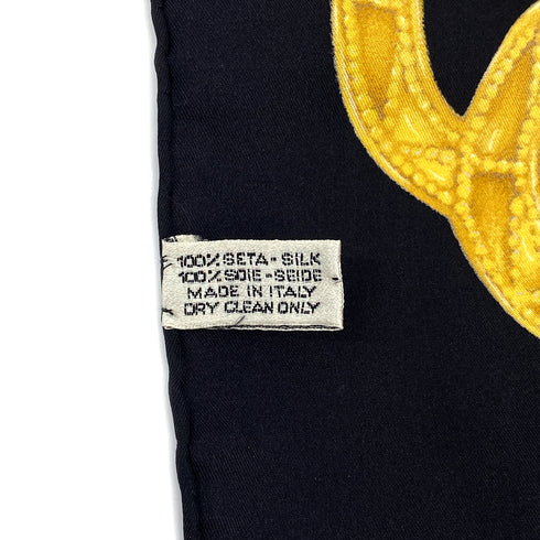 VINTAGE CHANEL SCARF COCOMARK CHAIN MOTIF GOLD BLACK SILK 90311300