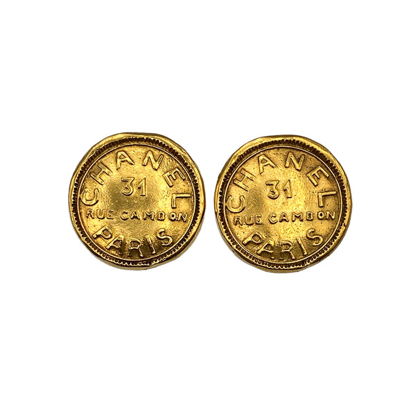 VINTAGE CHANEL EARRINGS 31 RUE CAMBON LOGO GOLD ACCESSORY 90312538