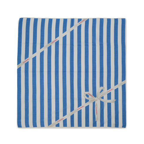 VINTAGE CHANEL SCARF RIBBON LOGO BLUE WHITE COTTON 90312710