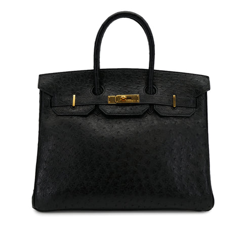 HERMES BIRKIN 35 BLACK OSTRICH HAND BAG 1995 CIRCLE Y GOLD HARDWARE 90312927