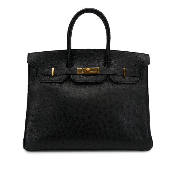 HERMES BIRKIN 35 BLACK OSTRICH HAND BAG 1995 CIRCLE Y GOLD HARDWARE 90312927