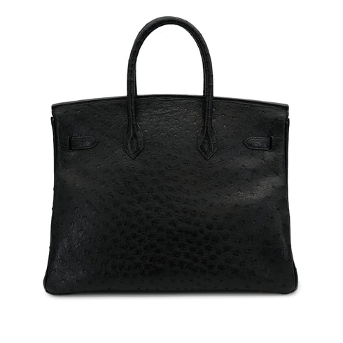 HERMES BIRKIN 35 BLACK OSTRICH HAND BAG 1995 CIRCLE Y GOLD HARDWARE 90312927