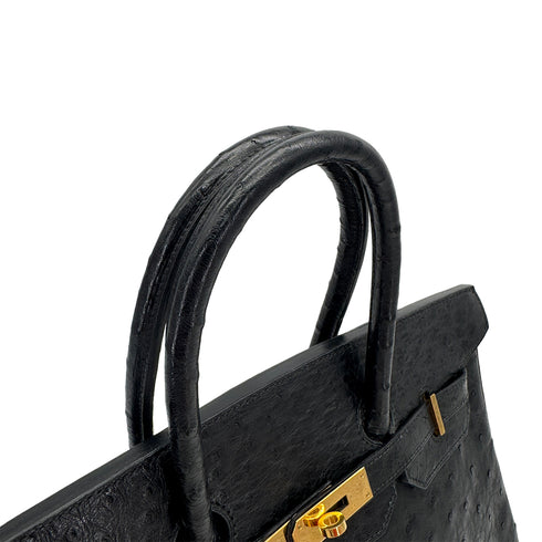 HERMES BIRKIN 35 BLACK OSTRICH HAND BAG 1995 CIRCLE Y GOLD HARDWARE 90312927