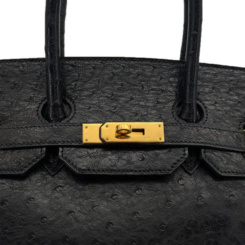 HERMES BIRKIN 35 BLACK OSTRICH HAND BAG 1995 CIRCLE Y GOLD HARDWARE 90312927