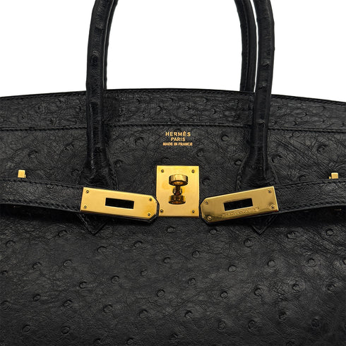HERMES BIRKIN 35 BLACK OSTRICH HAND BAG 1995 CIRCLE Y GOLD HARDWARE 90312927
