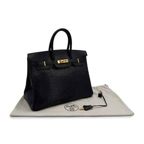 HERMES BIRKIN 35 BLACK OSTRICH HAND BAG 1995 CIRCLE Y GOLD HARDWARE 90312927