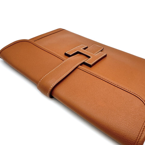 HERMES JIGE PM CLUTCH BAG GOLD COURCHEVEL 1988 CIRCLE R 90313407