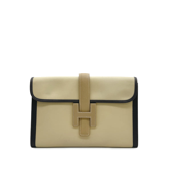 HERMÈS JIGE PM CLUTCH BAG ECRU GRAPHITE BISCUIT BOX CALF 2000 SQUARE D 90313411_japan