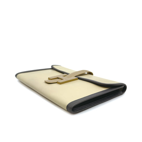 HERMES JIGE PM CLUTCH BAG ECRU GRAPHITE BISCUIT BOX CALF 2000 SQUARE D 90313411