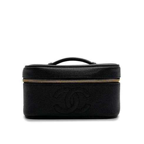 VINTAGE CHANEL VANITY HAND BAG BLACK CAVIAR SKIN 90313533