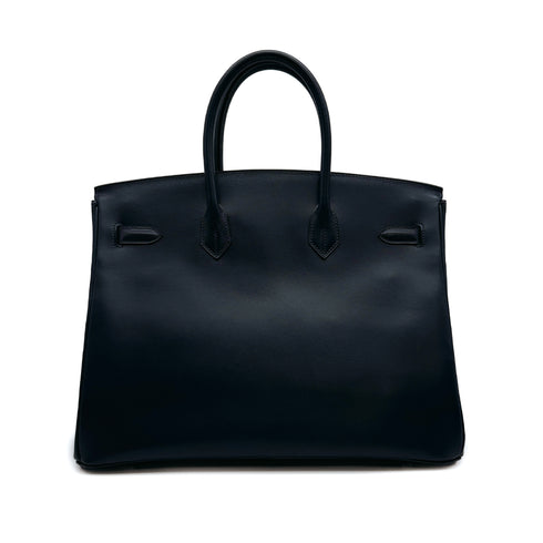 HERMES BIRKIN 35 BLUE NAVY BOX CALF HAND BAG 2003 SQUARE G PALLADIUM HARDWARE 90313537