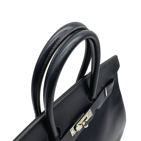 HERMES BIRKIN 35 BLUE NAVY BOX CALF HAND BAG 2003 SQUARE G PALLADIUM HARDWARE 90313537
