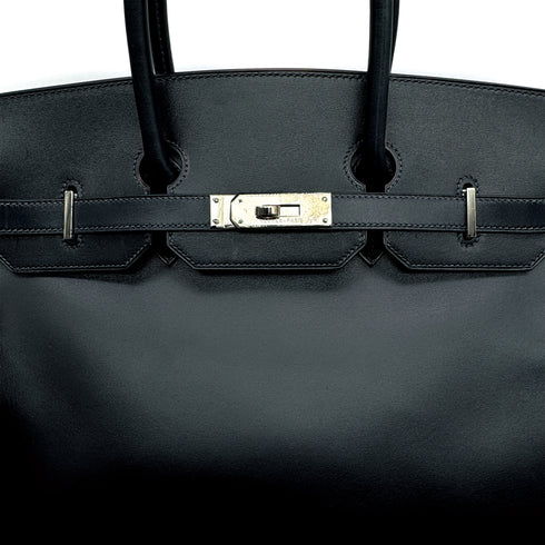 HERMES BIRKIN 35 BLUE NAVY BOX CALF HAND BAG 2003 SQUARE G PALLADIUM HARDWARE 90313537