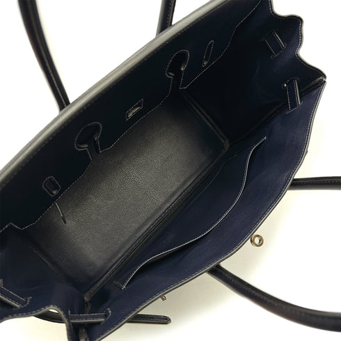 HERMES BIRKIN 35 BLUE NAVY BOX CALF HAND BAG 2003 SQUARE G PALLADIUM HARDWARE 90313537