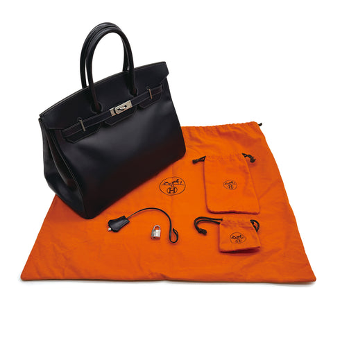 HERMES BIRKIN 35 BLUE NAVY BOX CALF HAND BAG 2003 SQUARE G PALLADIUM HARDWARE 90313537