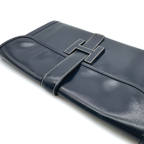 HERMES JIGE PM CLUTCH BAG BLUE INDGO BOX CALF 1991 CIRCLE U 90313542
