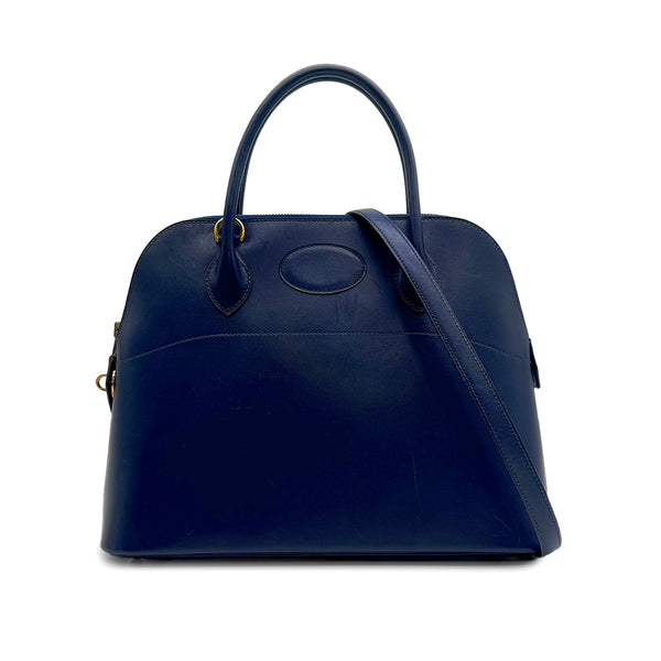 HERMES BOLIDE 31 BLUE ROY BOXCALF HAND SHOULDER BAG 1995 CIRCLE Y GOLD HARDWARE 90313551