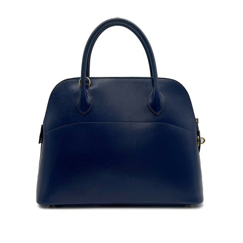 HERMES BOLIDE 31 BLUE ROY BOXCALF HAND SHOULDER BAG 1995 CIRCLE Y GOLD HARDWARE 90313551