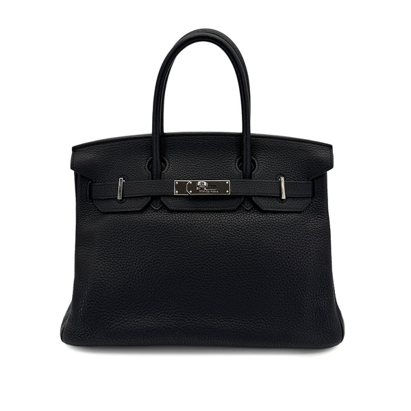 HERMES BIRKIN 30 BLACK TAURILLON CLEMENCE HAND BAG 2009 SQUARE M PALLADIUM HARDWARE 90313847